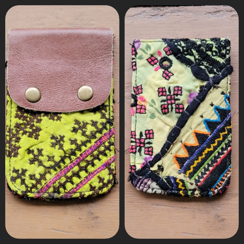 🧠🍳 Free People Boho Embroidered Repurposed vtg banjara hippie Wallet card case